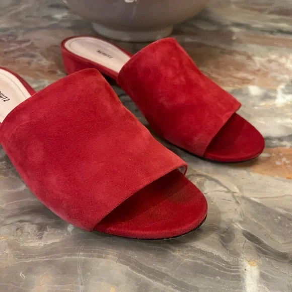 Schutz Red Suede Slide Sandals - Picture 5 of 8